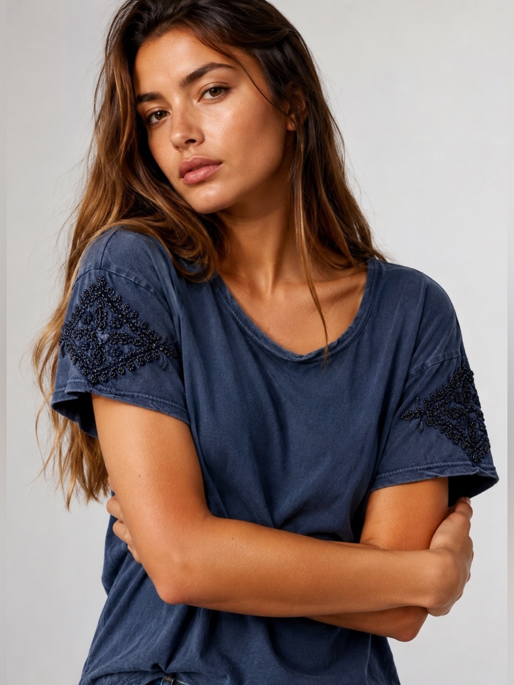 Lucky Brand Embroidered Crop Top Tee